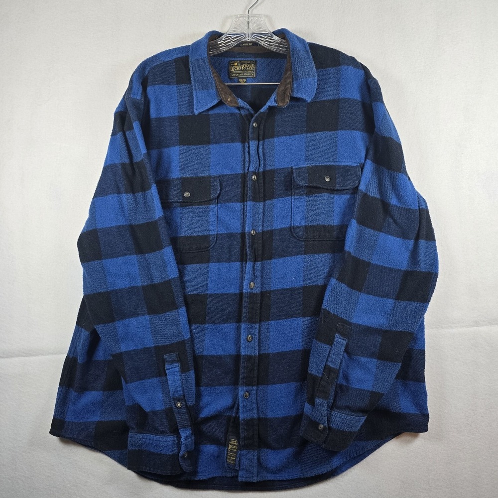 Lucky Brand Mens M Saturday Stretch‎ Chambray Mason Workwear Long Sleeve Shirt